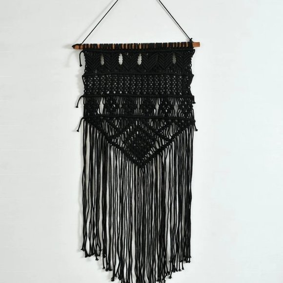 Macrame Wall Hanging, 4 Sections, Black - Picture 3 of 3